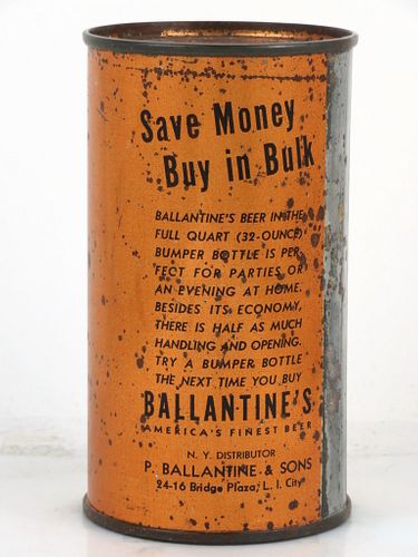 1940 Ballantine's Export Light Beer "Save Money..." 12oz 33-29 Flat Top Can Newark, New Jersey