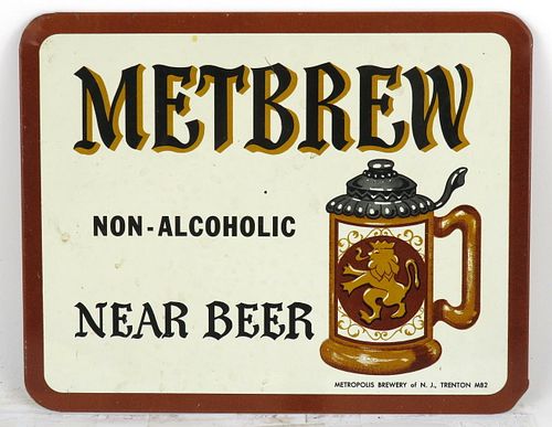 1968 Metbrew Near Beer Tin Sign Trenton, New Jersey