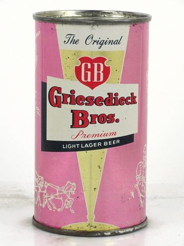 1956 Griesedieck Bros. Light Lager Beer (Tulip Pink) 12oz 76-19 Flat Top Can Saint Louis, Missouri