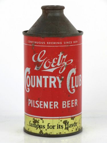 1946 Goetz Country Club Pilsner Beer 12oz 165-13.0 Cone Top Can St. Joseph, Missouri