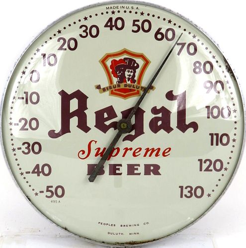 1955 Regal Supreme Beer Pam Thermometer Sign Duluth, Minnesota