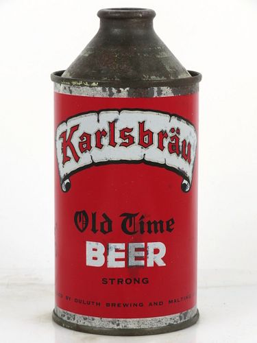 1951 Karlsbrau Old Time Beer 12oz 181-02 Cone Top Can Duluth, Minnesota