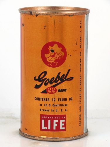 1956 Goebel 22 Beer LIFE 12oz 71-03 Flat Top Can Detroit, Michigan