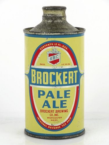 1937 Brockert Pale Ale 12oz 154-24 Cone Top Can Worcester, Massachusetts