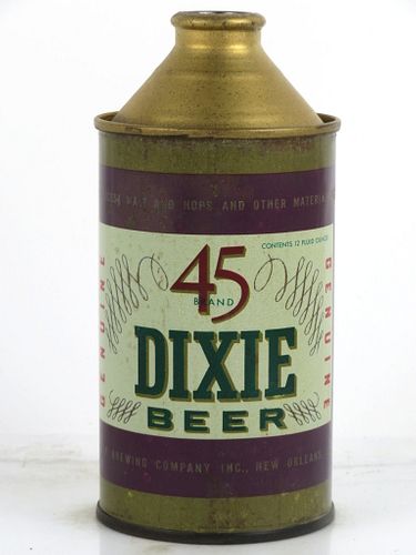 1950 Dixie 45 Beer 12oz 159-19 Cone Top Can New Orleans, Louisiana