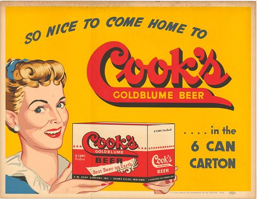 1953 Cook's Goldblume Beer "So Nice" Cardboard Sign Evansville, Indiana