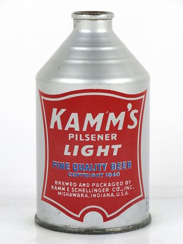 1951 Kamm's Pilsener Light Beer 12oz 196-04 Crowntainer Cone Top Can Mishawaka, Indiana