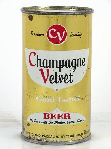 1955 Champagne Velvet Gold Label Beer 12oz 49-06 Flat Top Can Terre Haute, Indiana