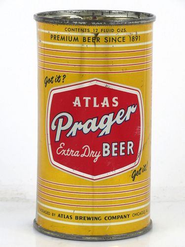 1956 Atlas Prager Beer 12oz 32-24 Flat Top Can Chicago, Illinois