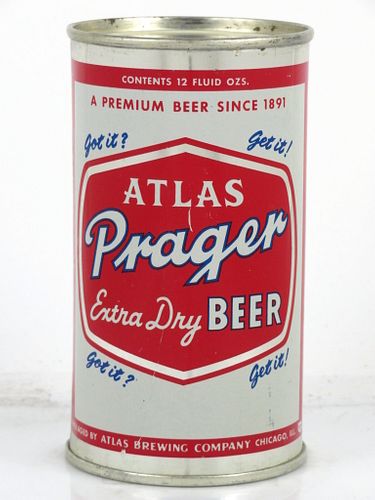 1955 Atlas Prager Beer 12oz Unpictured Flat Top Can Chicago, Illinois
