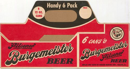 1955 Burgemeister Beer (Cone Top Can) Six Pack Can Carrier Warsaw, Illinois