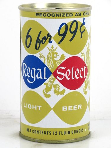 1968 Regal Select Beer 12oz T113-37.3 Tab Top Can Los Angeles, California