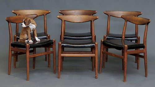Set of Six Hans Wagner Oak Dining Chairs