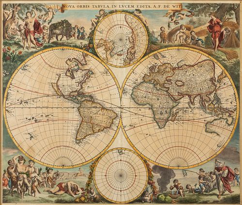 De Wit, Double Hemisphere Map, Engraving, c 1720
