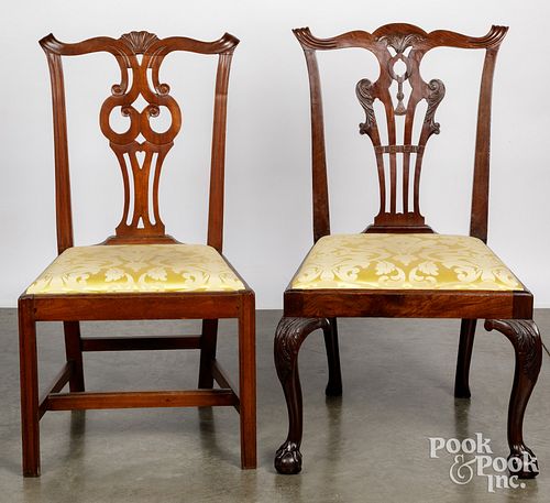 Two Chippendale mahogany dining chairs, 18th c.