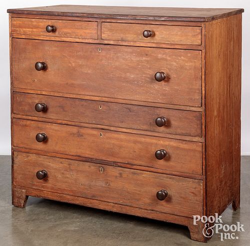 Pine chest of drawers, 19th c., 44" h., 46" w.