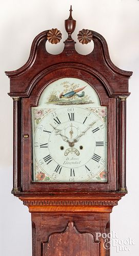 English painted tall case clock, 19th c.