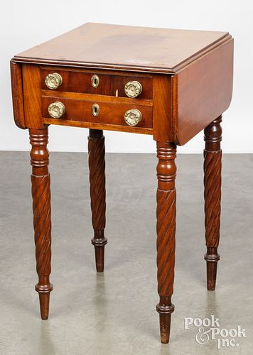 Sheraton mahogany two-drawer stand, ca. 1815, 29"