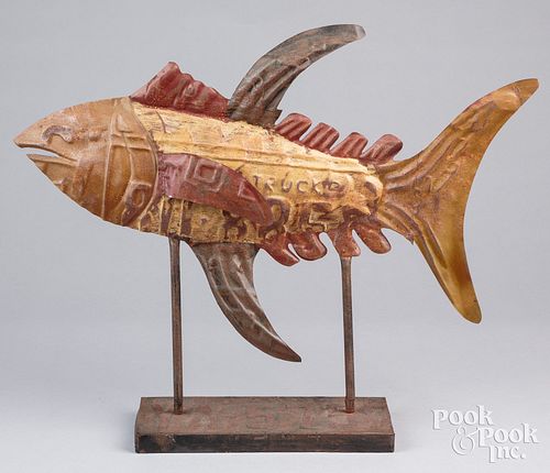 Contemporary tin fish, made from license plates, 1