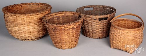 Four splint gathering baskets, 19th c., to include