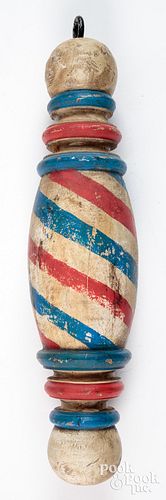 Turned and painted barber pole, 20th c.