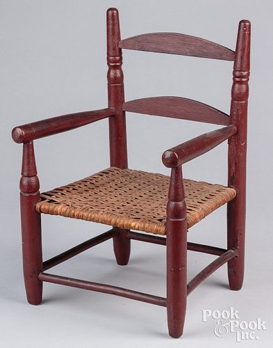 Painted doll chair, 19th c., with woven splint sea