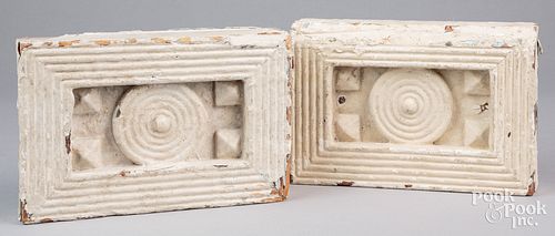 Carved and painted architectural corner blocks