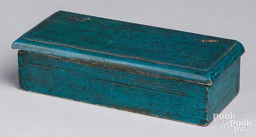 Painted pine pencil box, 19th c., retaining an old