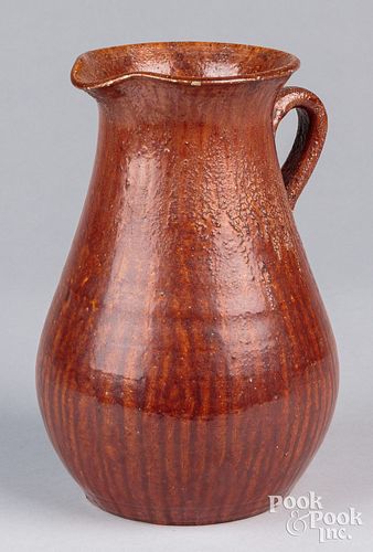 Redware pitcher, early 20th c., with striped glaze