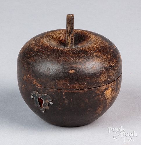 Turned and stained apple tea caddy, 19th c., 4" h.