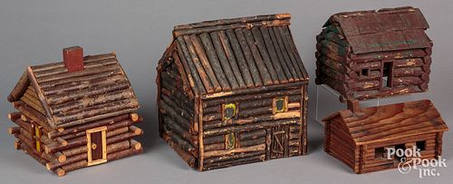Four wood log cabin models, late 19th/early 20th c