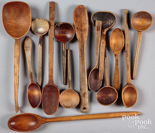Group of woodenware, 19th/20th c., to include spoo