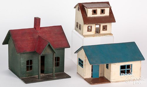 Three painted folk art house models, ca. 1900, mad