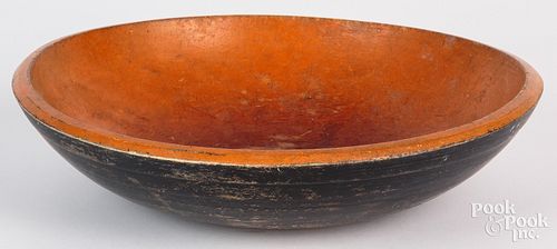 Turned and painted wood bowl, 19th c., retaining a