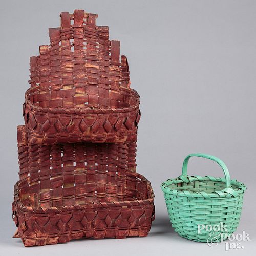 Two painted splint baskets, 19th c., to include a