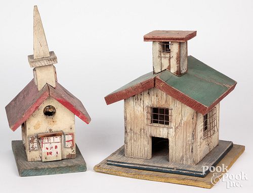 Two painted folk art bird houses, early 20th c., t