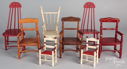 Eight painted doll chairs, early to mid 20th c., t