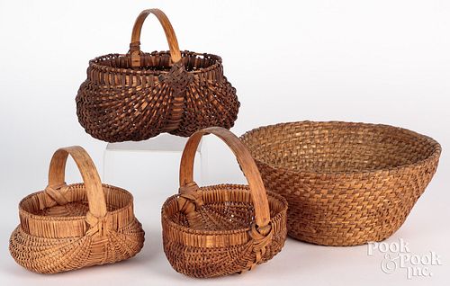 Three splint gathering baskets, 19th c., largest -