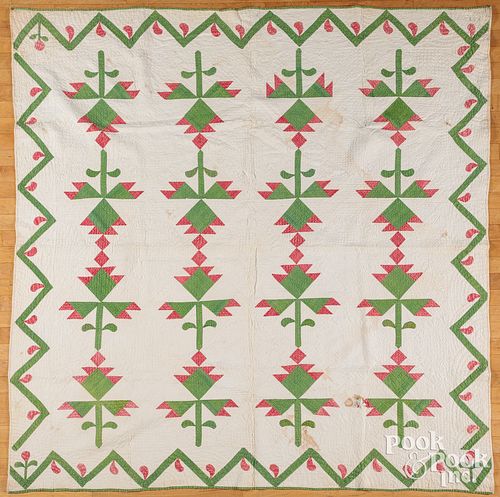 Pennsylvania patchwork floral quilt, initialed CV