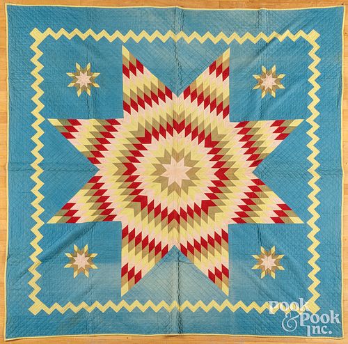 Pennsylvania patchwork lone star quilt, 19th c., w