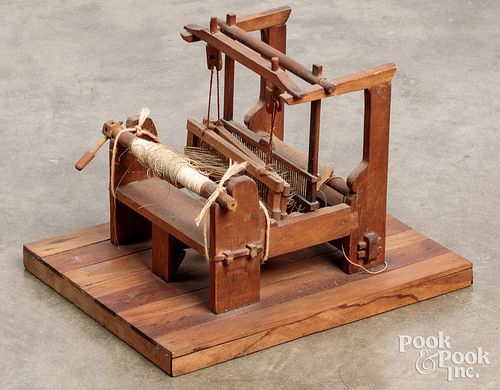 Wooden model loom, late 19th c., 7" h., 8" w., 10"