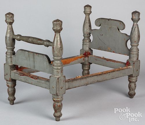 Child's painted doll bed, 19th c., retaining an ol
