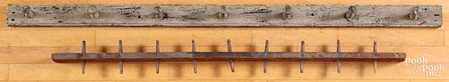 Two peg racks, 19th c., one retaining an old white