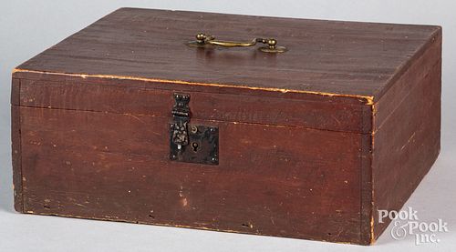 Painted pine valuables box, 19th c., retaining an