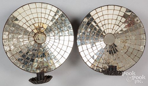 Pair of mirrored tin candle sconces, 19th c., 10"