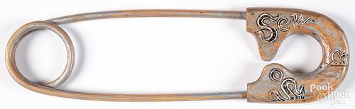 Painted wood safety pin trade sign, early 20th c.,