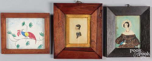 Two miniature watercolor portraits of women, 19th