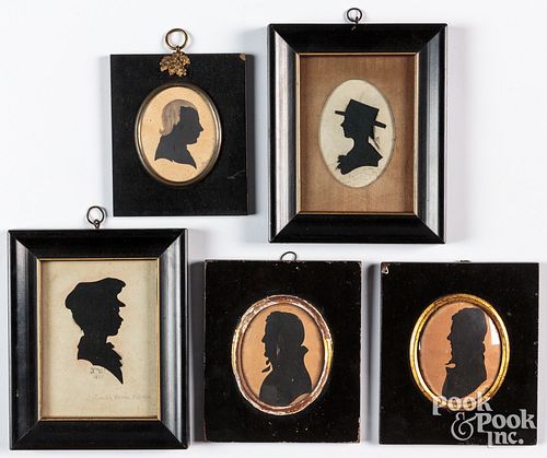 Five silhouettes, 19th c., to include a young boy,