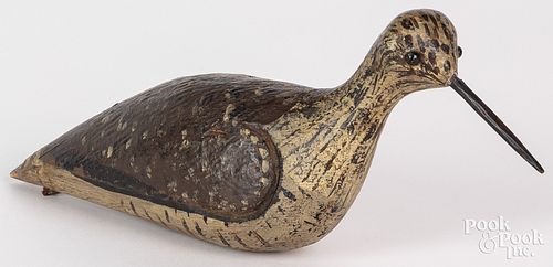 Carved and painted shorebird decoy, 19th c., with