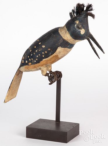 Carved and painted kingfisher bird, early to mid 2